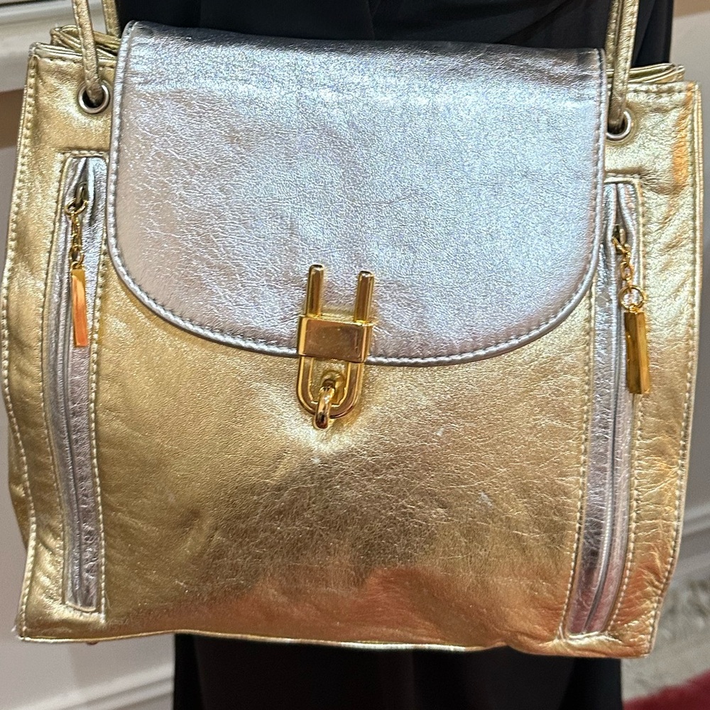 Vintage Dawli gold and silver leather handbag
